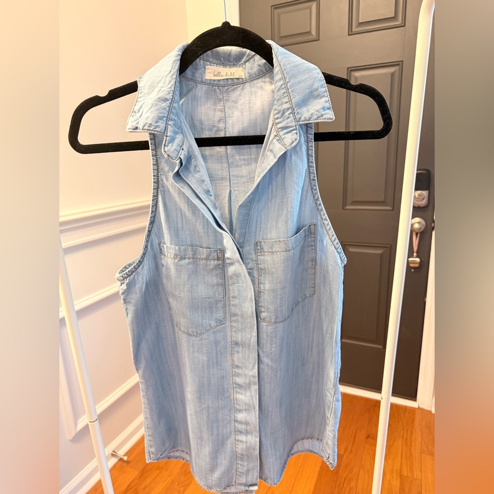 Bella Dahl 100% Tencel Chambray Top XS Ultra Soft Lightweight Button Down Blue